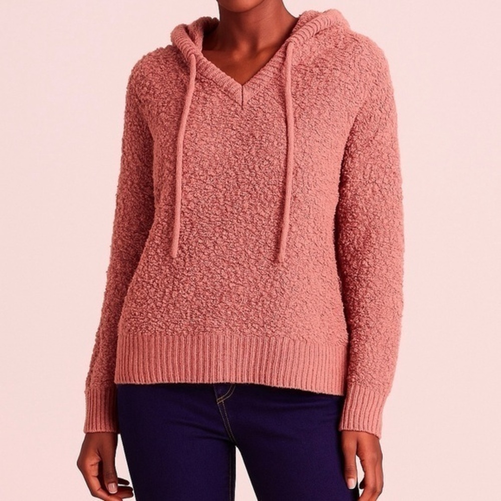 Alison Andrews High/Low Hooded Sweater Dusty Pink Size L NWT
